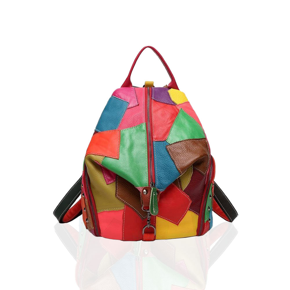 Rugzak | PU-leer driehoekvorm | Patchwork of effen stijl | Ideaal voor stadswandelingen en creatieve dagen