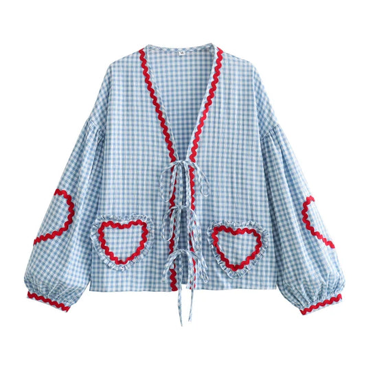 Geruite Cardigan | Striksluiting & Hartdetails | Speels en Trendy