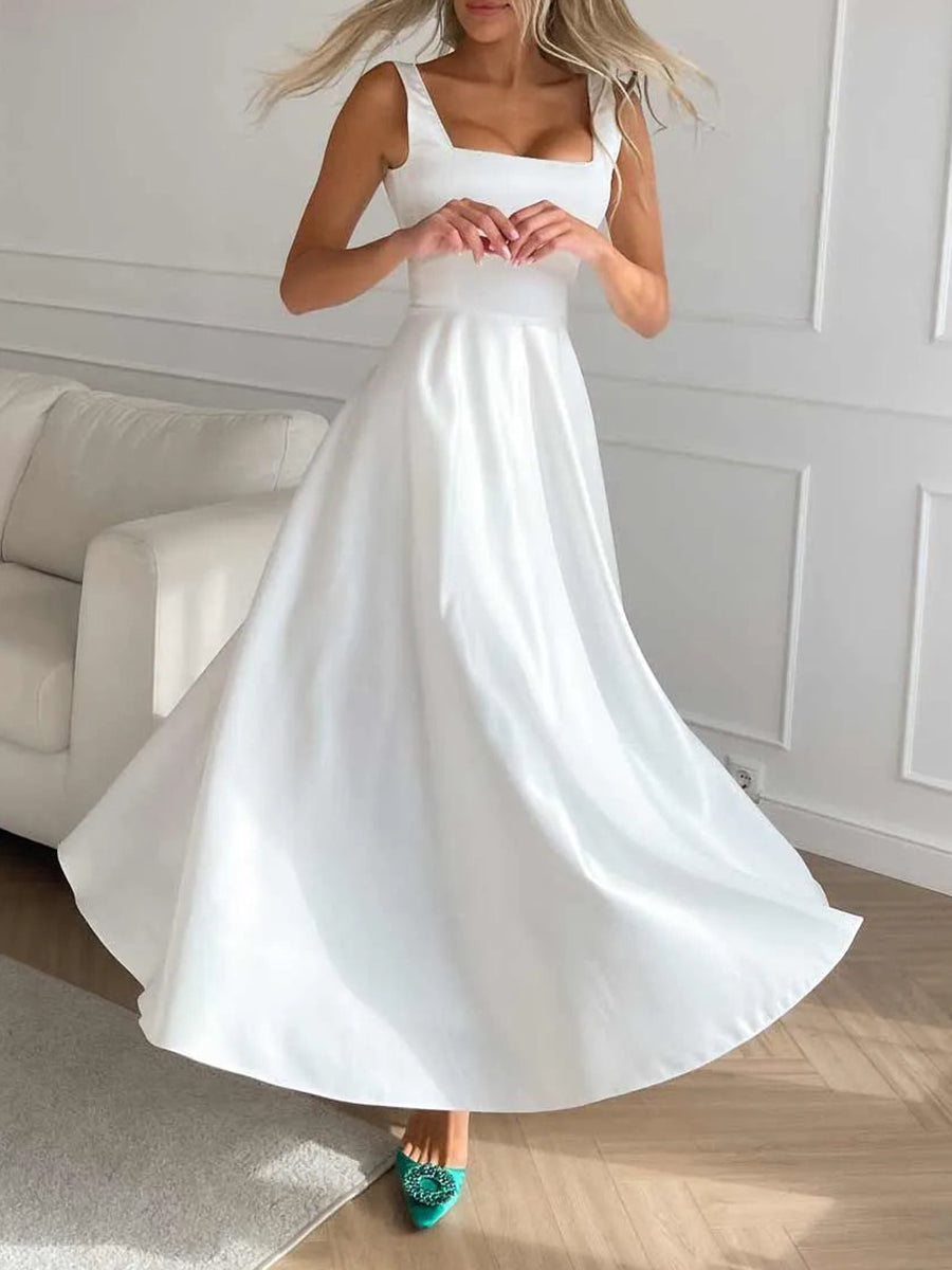 Satijnen Maxi Jurk | Elegant & Tijdloos | Met Vierkante Hals