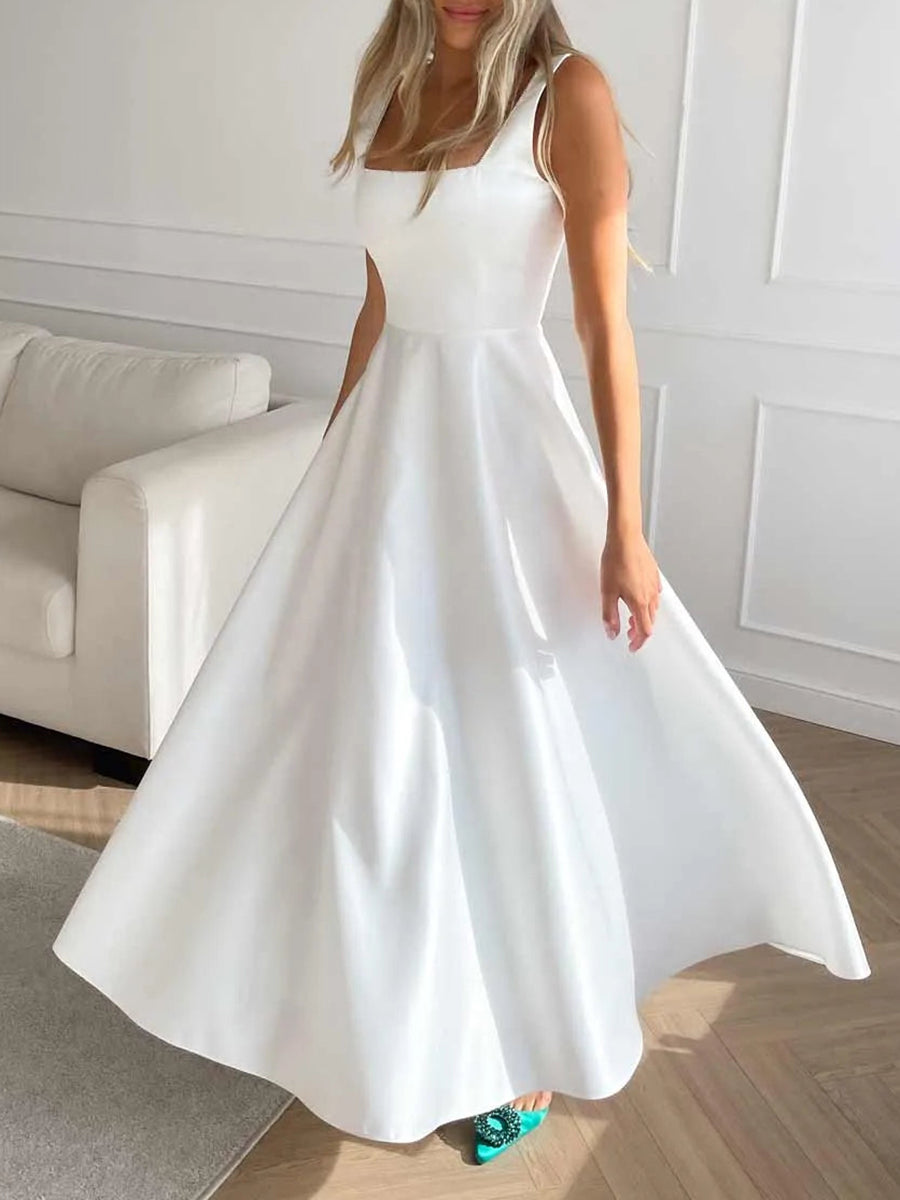 Satijnen Maxi Jurk | Elegant & Tijdloos | Met Vierkante Hals