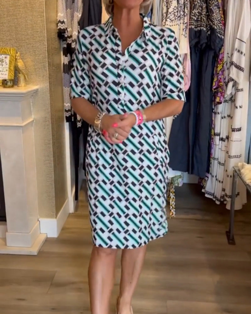 Shirt Jurk | Grafische Print & Knoopsluiting | Stijlvol en Comfortabel