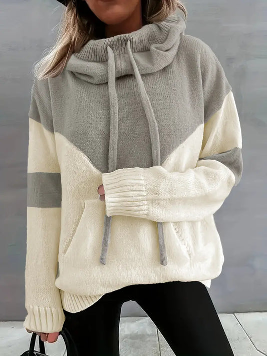 Roze Kleurblok Trui | Comfort & Stijl | Met Capuchon & Trekkoord