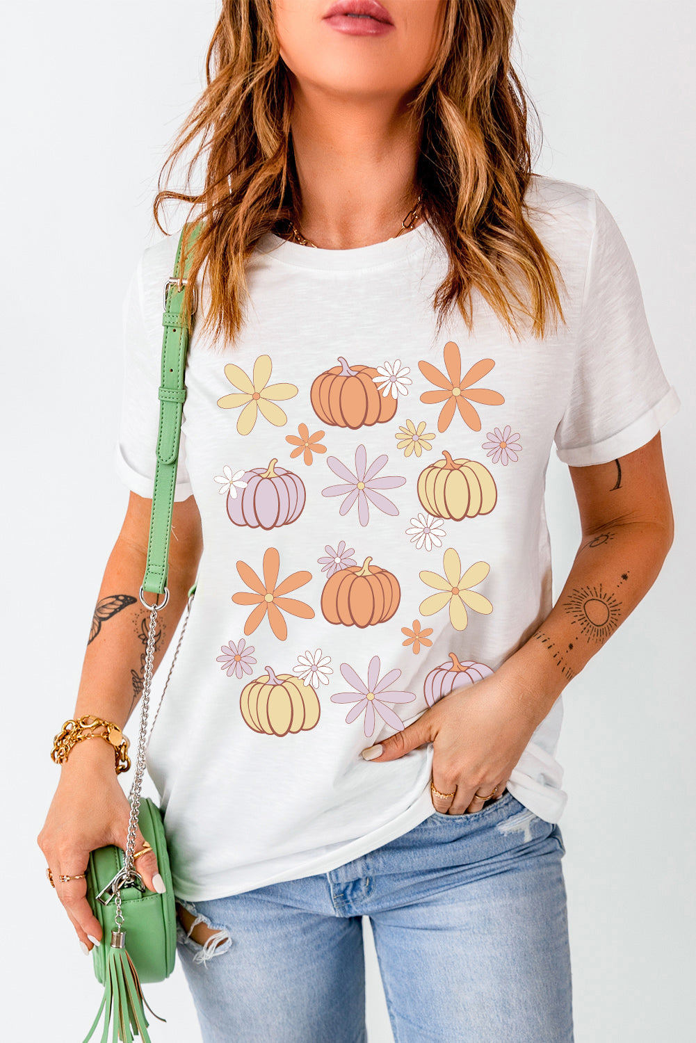 Pompoen & Bloem Ronde Hals Korte Mouw T-Shirt