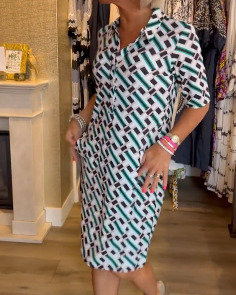 Shirt Jurk | Grafische Print & Knoopsluiting | Stijlvol en Comfortabel