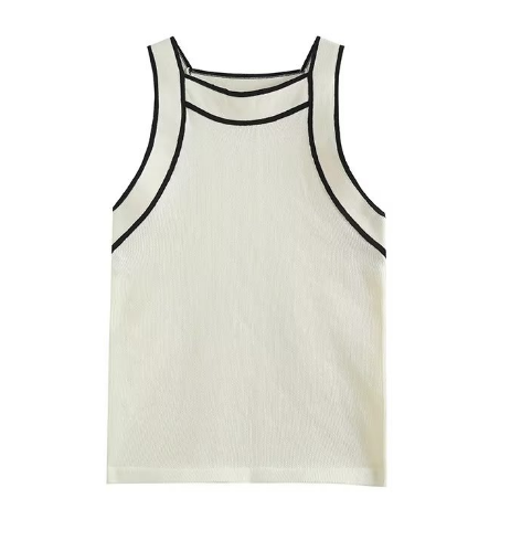 Dames Top | Contrastbiezen en Hoge Hals | Modern en Comfortabel