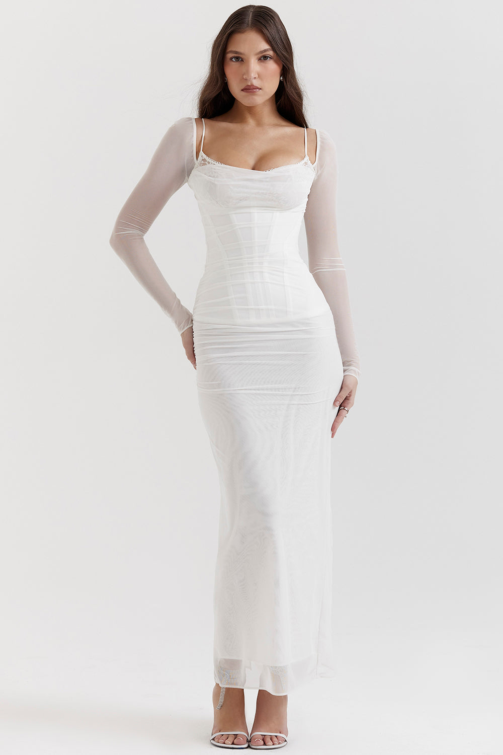 Mesh Maxi Jurk | Aansluitend & Transparante Mouwen | Sensueel en Chic