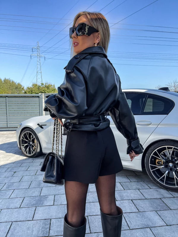 Leren Jas | Ceintuur & Glanzende Finish | Edgy en Luxe