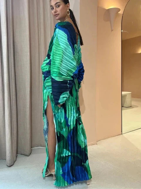 Plissé Maxi Jurk | Abstracte Print | Elegant en Uniek