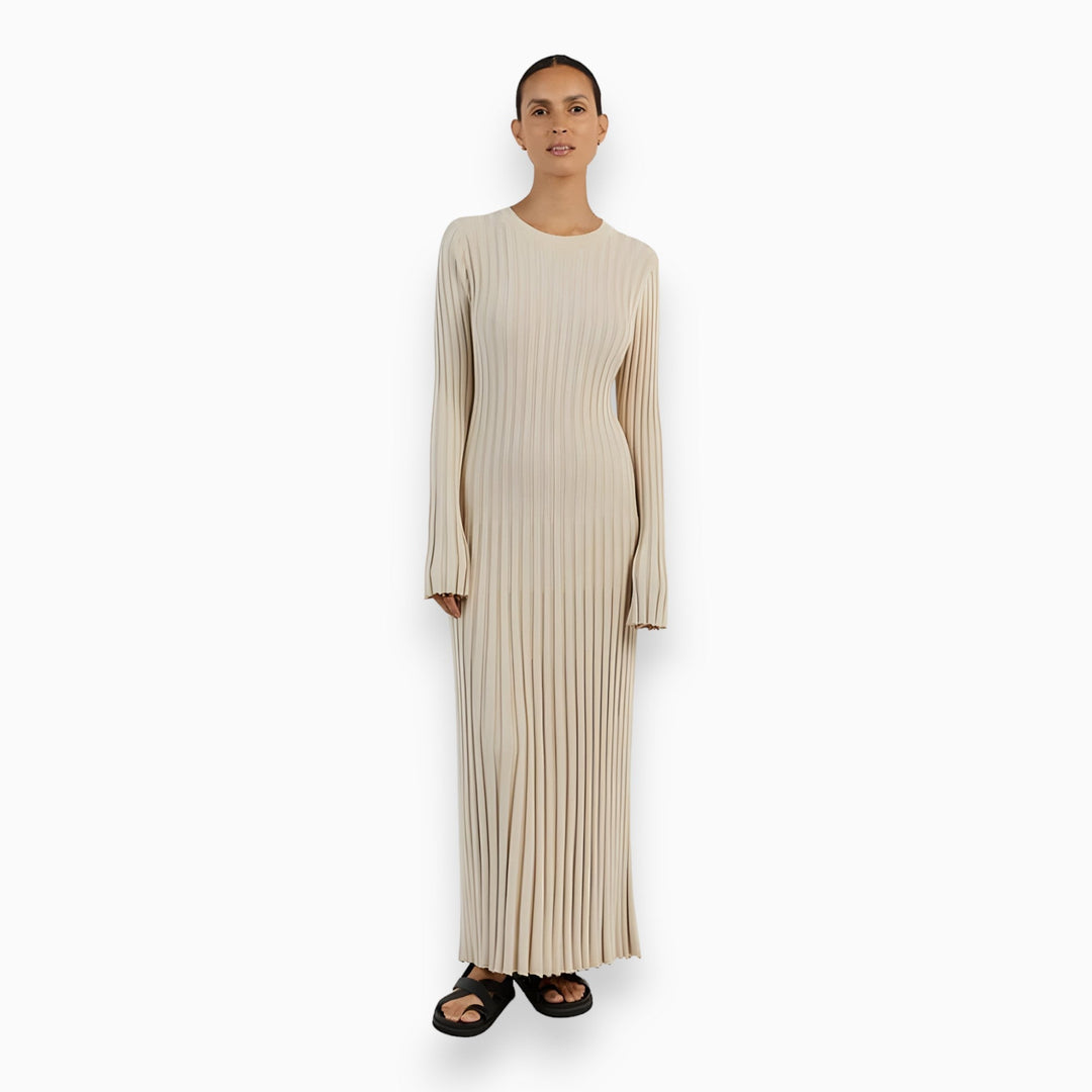 Gebreide Maxi Jurk | Geribd Design & Lange Mouwen | Comfortabel en Stijlvol