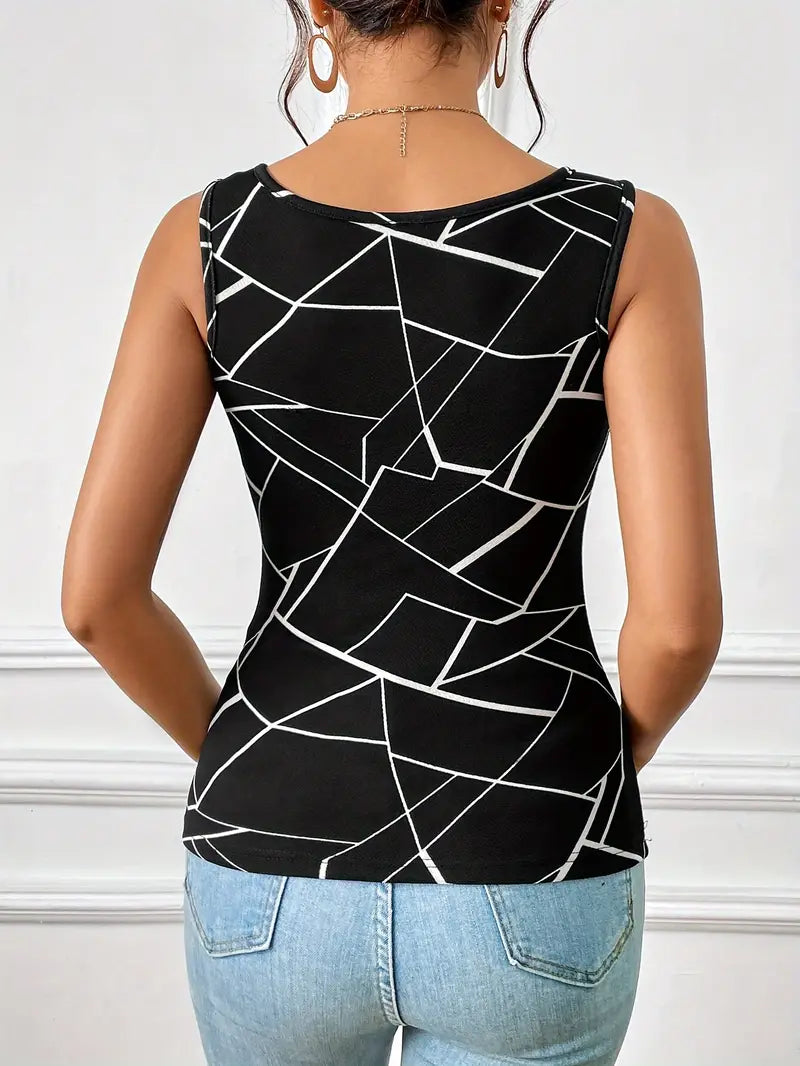 Dames Top | Grafisch Patroon en Ronde Hals | Modern en Comfortabel