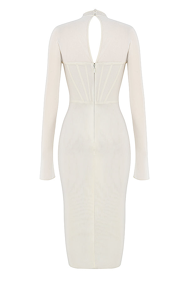 Midi Jurk | Mesh Mouwen & Choker | Elegant en Modern